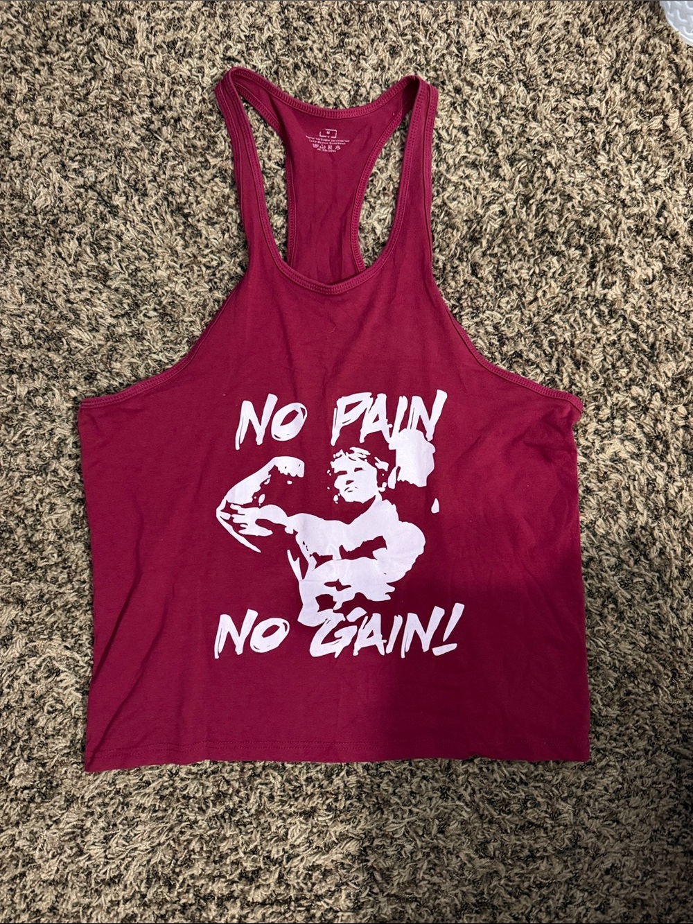 Arnold Schwarzenegger Maroon Racerback Gym Tank with "No Pain No Gain" Graphic